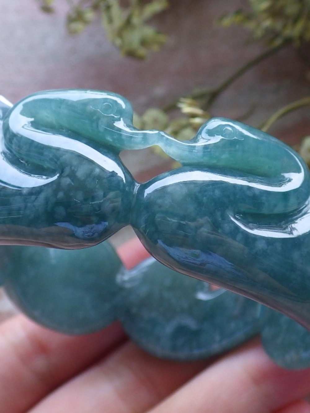 55mm Certified Natural A JADE Circle Jadeite Love Mandarin Duck Bracelet Bangle